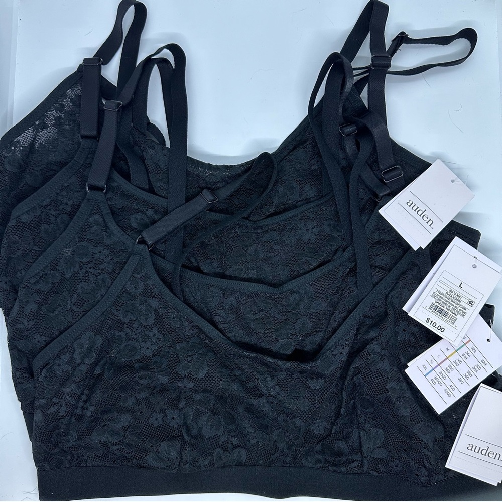 Auden Set of 4 Black Lace Lightly Lined Scoop Neck Bralette
